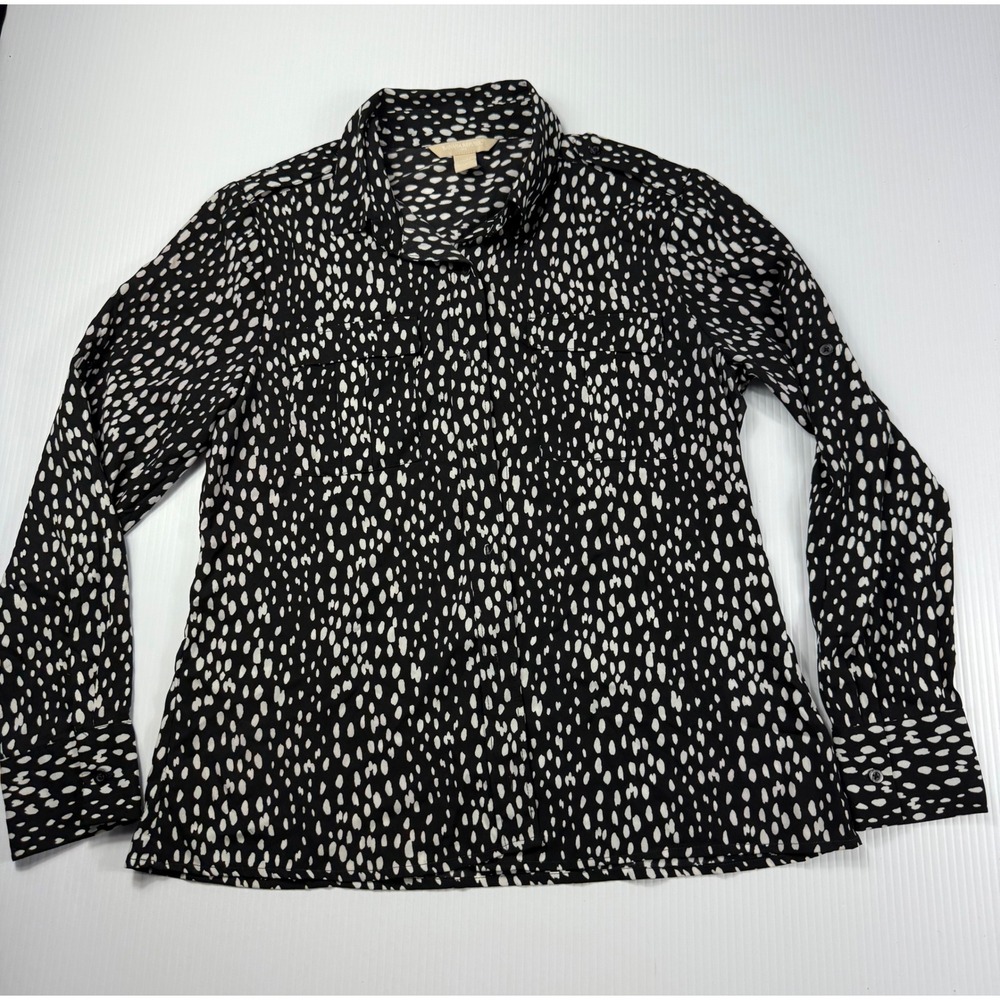 Banana Republic Blouse Button Down Long Sleeve Career Top Black White M